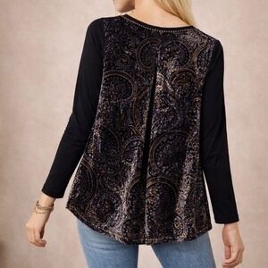Aratta Silent Journey Tunic Sz M Black Paisley Burnout Velvet Whimsigoth Boho